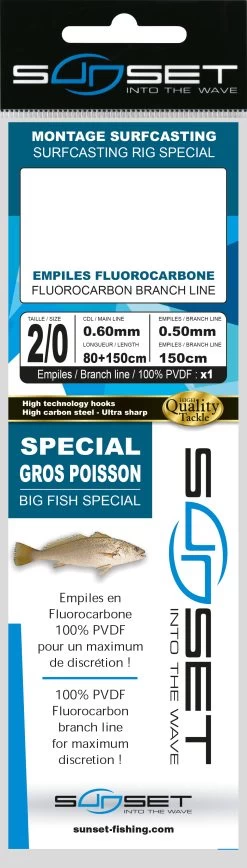 Sunset BDL Surfcasting RS Competition Special Big Fish Fluorocarbon Rig With Octopus 0,60mm 80cm + 0,50mm 150cm Size 4/0